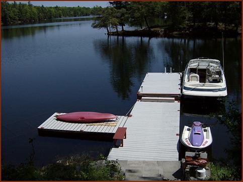 Early to mid summer: main docks, kayak dock, sea-doo on lift